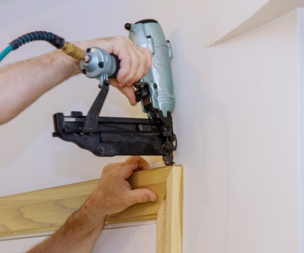 Basement remodeling door trim installation